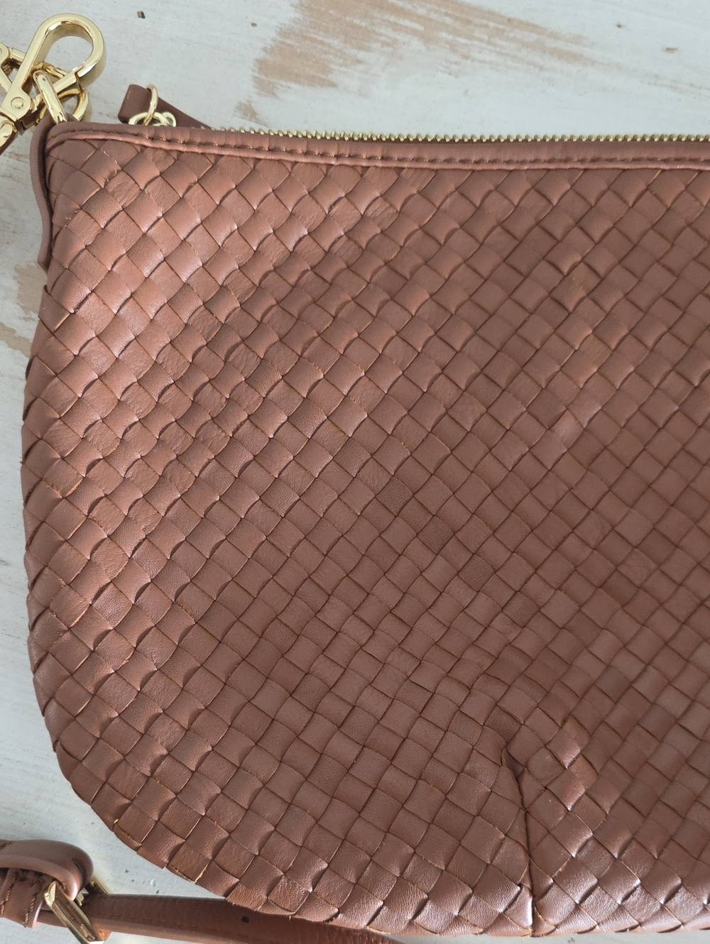 Quince Italian Handwoven Leather Mini Shoulder Bag In Cognac - Picture 2 of 16